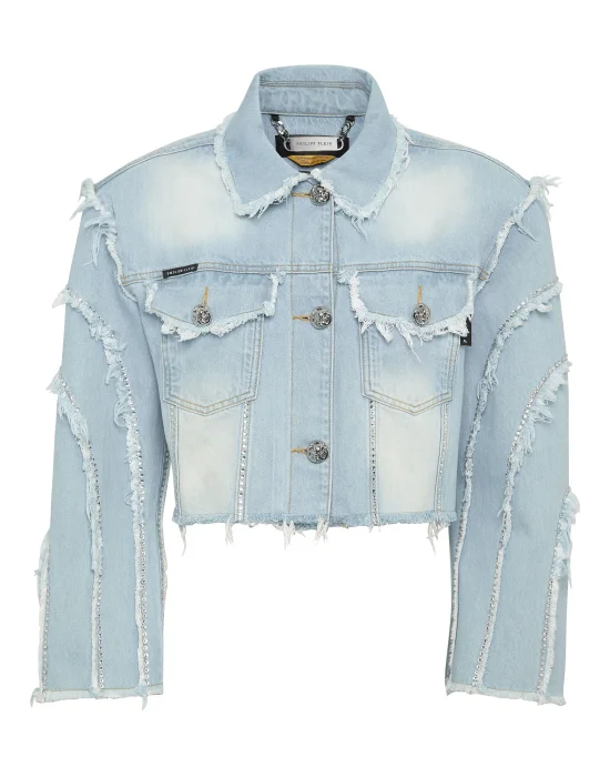 Cropped Oversize Padded Shoulder Denim Jacket