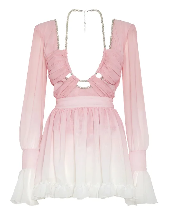 Chiffon Plisse Mini Dress Degrade