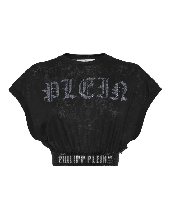 Cropped T-Shirt Gothic Plein Strass
