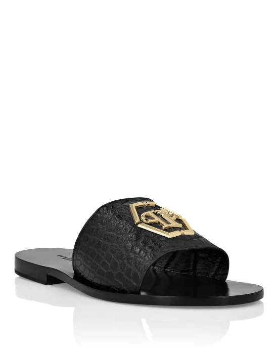 Flat Crocco Printed Sandals