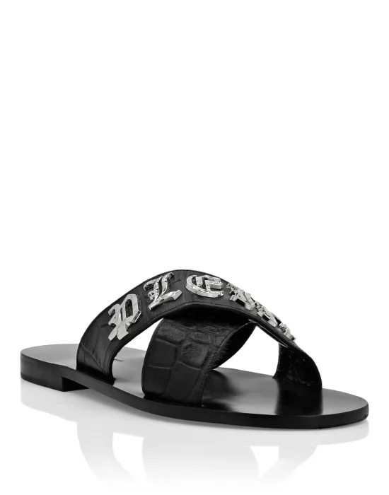 Flat Crocco Printed Sandals