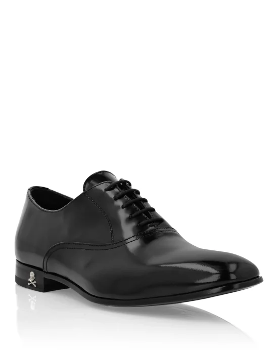 Leather Lace Up Shoes Skull&Bones