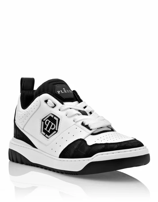 Croco Printed Leather Lo-Top Sneakers
