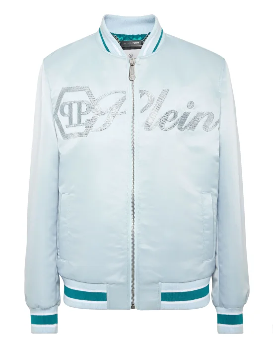 Satin Bomber Jacket Logo Strass