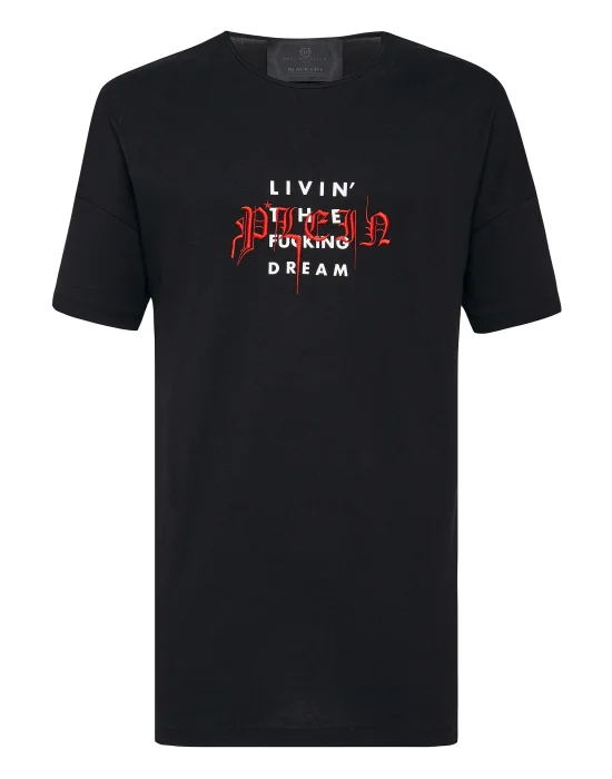 T-shirt Black Cut Round Neck Gothic Plein