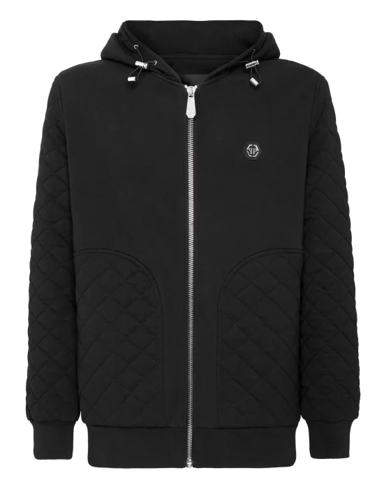 Hoodie Sweatjacket Full Zip Quilted Hexagon