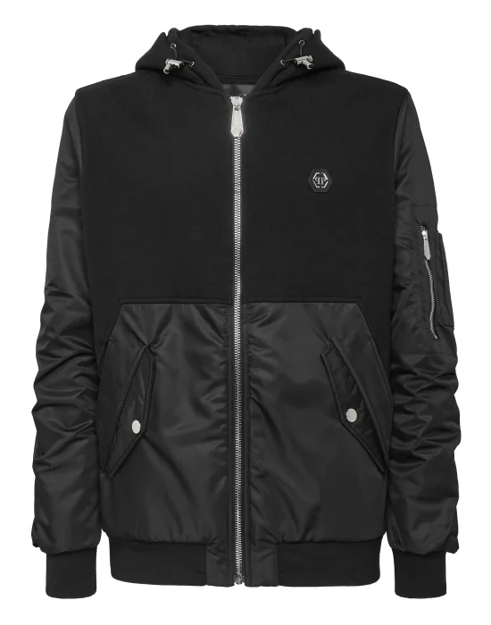 Double Hoodie Sweatjacket Full Zip Nylon Insert Iconic Plein