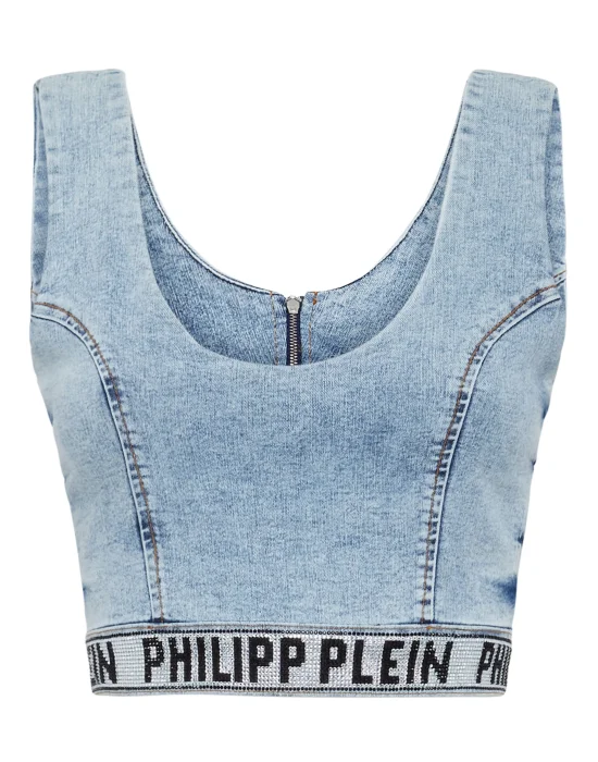 Denim Super Stretch Top Gothic Plein with Crystals