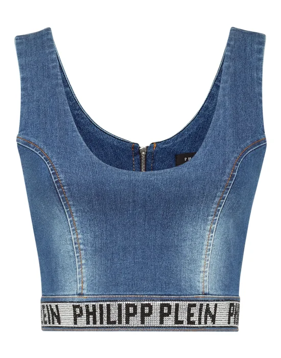 Denim Super Stretch Top Gothic Plein with Crystals