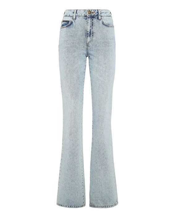 Denim High wasted flare Skull