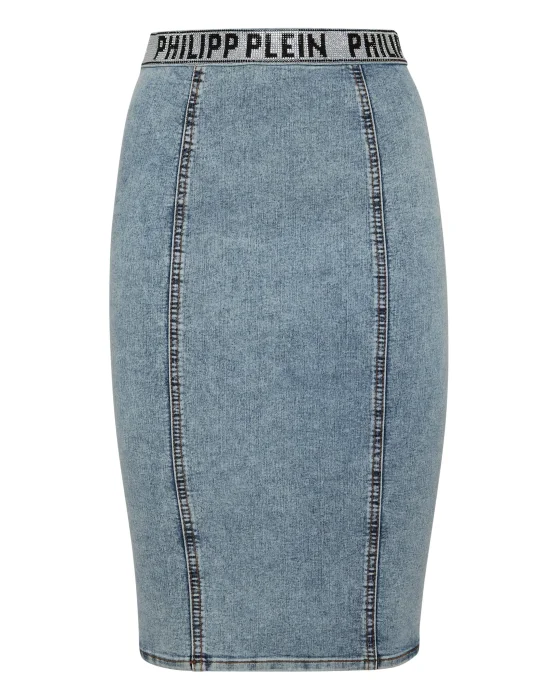 Denim Super Stretch Skirt Stones  Philipp Plein TM with Crystals