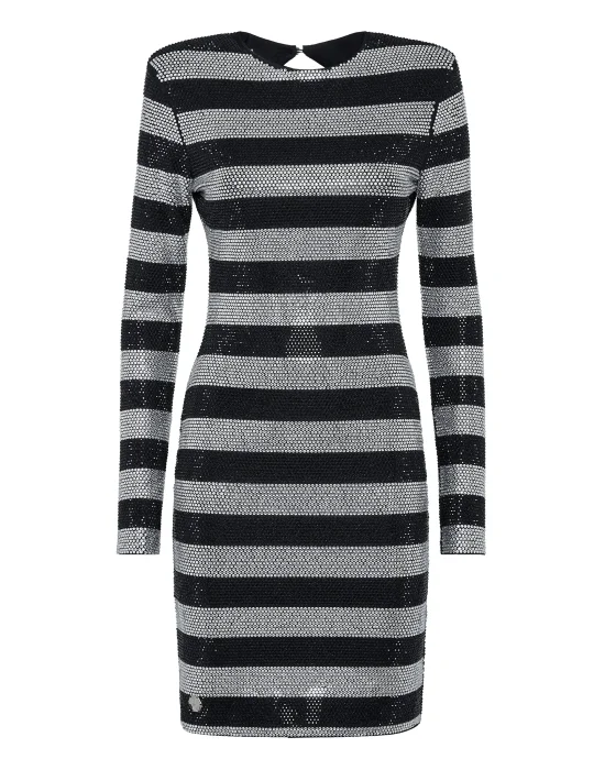 Short Dress LS Stripes with Crystals