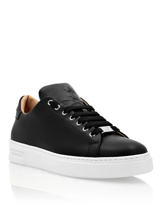 Leather Lo-Top Sneakers Skull and Plein
