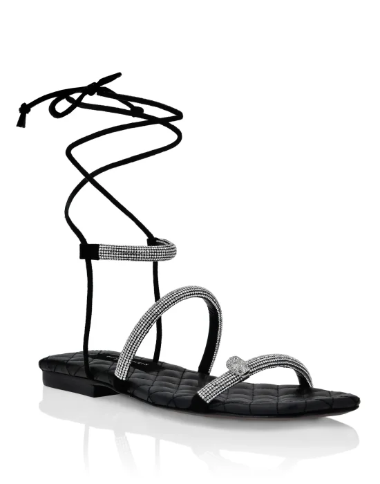 Matelasse Sandals Flat with Crystals