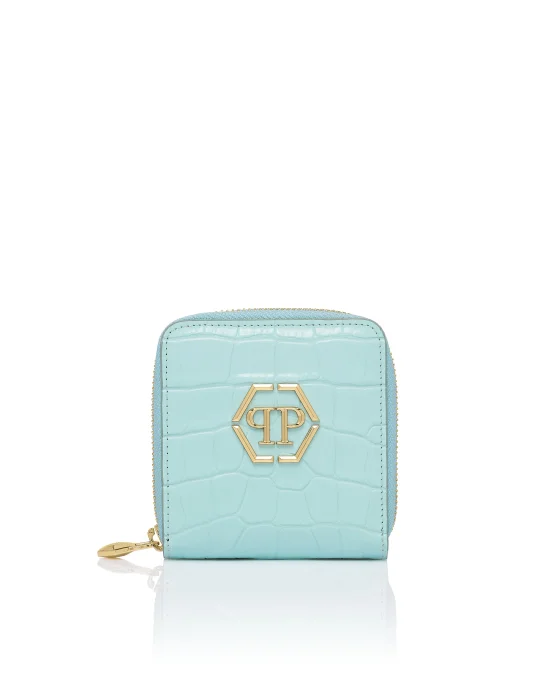 Croco Embossed Mini Round Zip Wallet