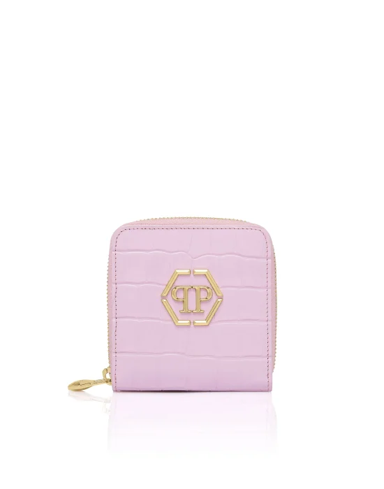 Croco Embossed Mini Round Zip Wallet