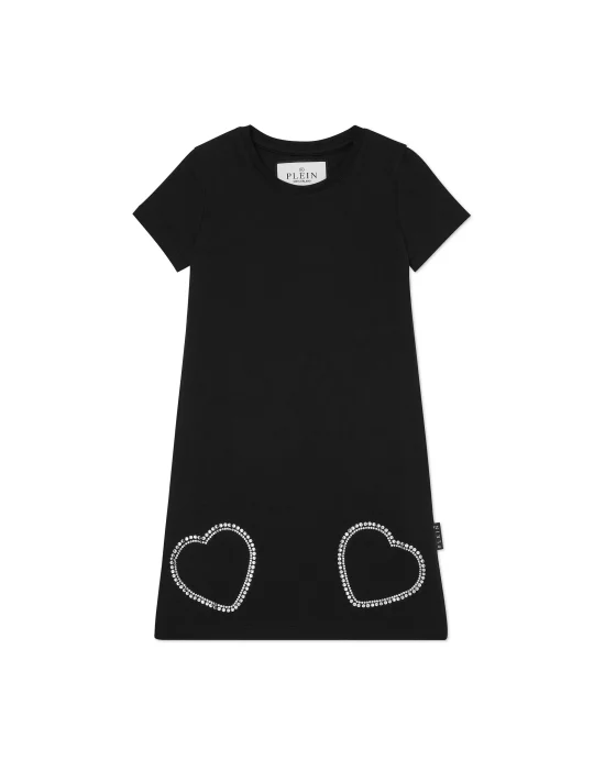 Padded Shoulder T-Shirt Short Dress Heart