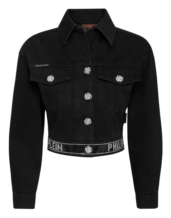 Denim Cropped Jacket Crystal