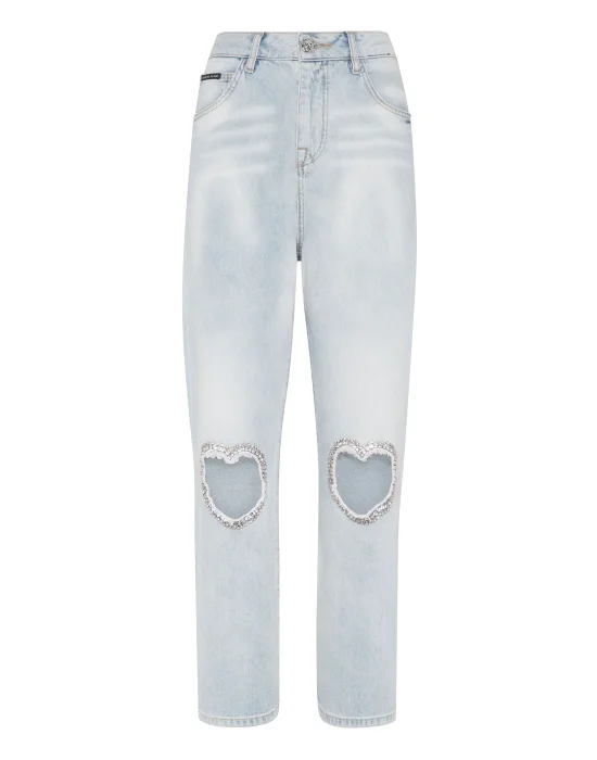 Denim Trousers Loose Fit Heart Patch