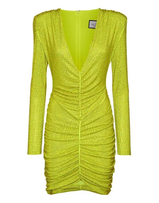 Padded Shoulder Mini Dress LS Fluo Strass