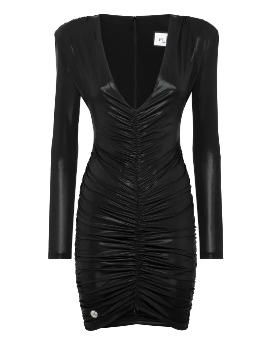 Padded Shoulder Lame Mini Dress