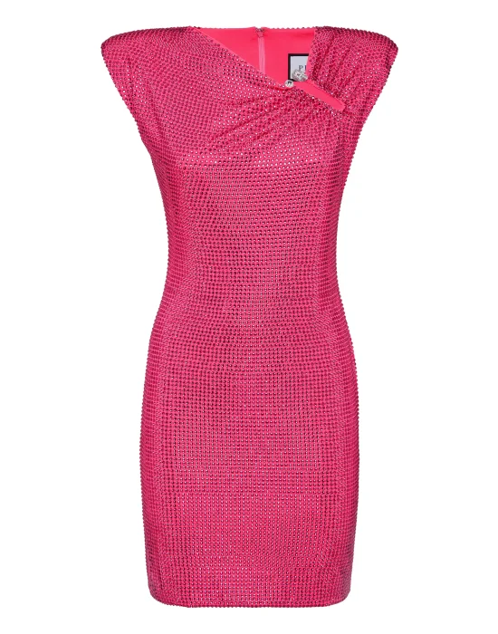 Padded Shoulder Mini Dress Fluo Strass