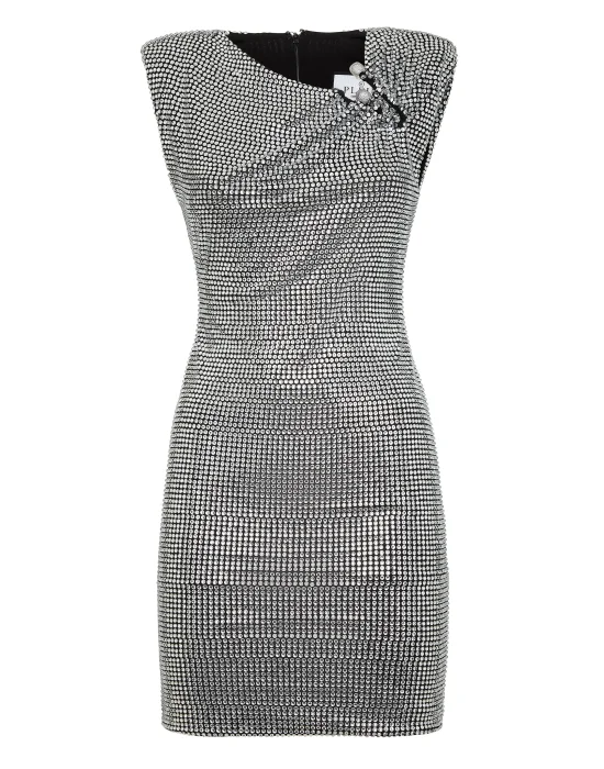 Padded Shoulder Mini Dress Fluo Strass