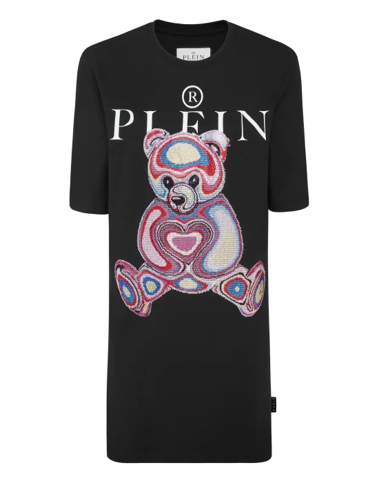 Padded Shoulder T-Shirt Dress Teddy Bear