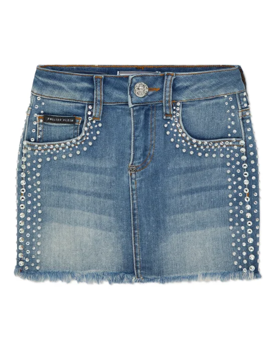 Denim Mini Skirt Rib Strass