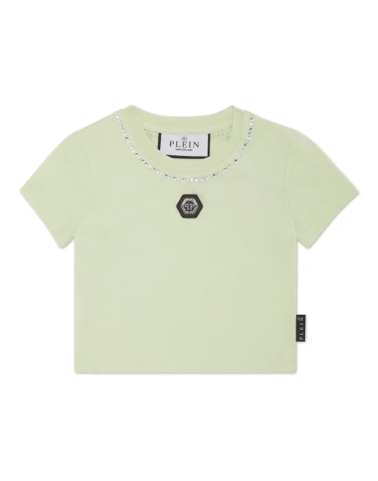 Cropped T-shirt Strass Round Neck SS