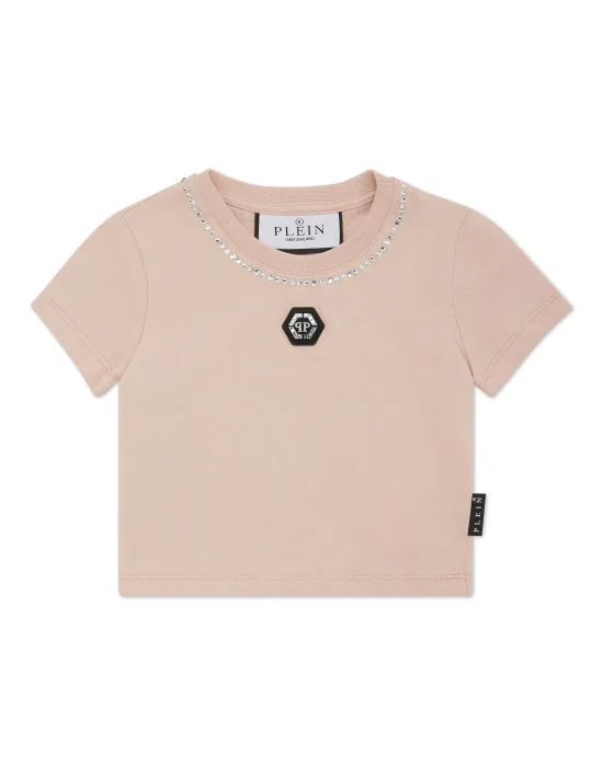 Cropped T-shirt Strass Round Neck SS