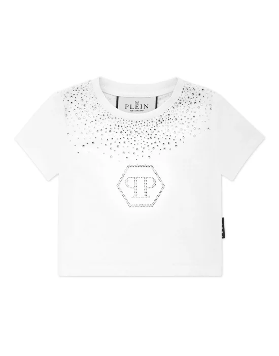 Cropped T-shirt Strass Round Neck SS Hexagon