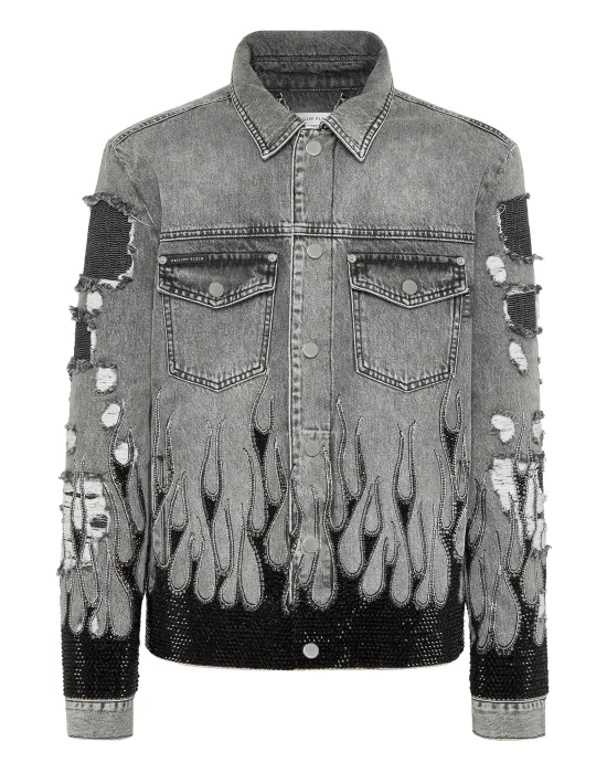 Denim Oversize Jacket LS Strass Flame