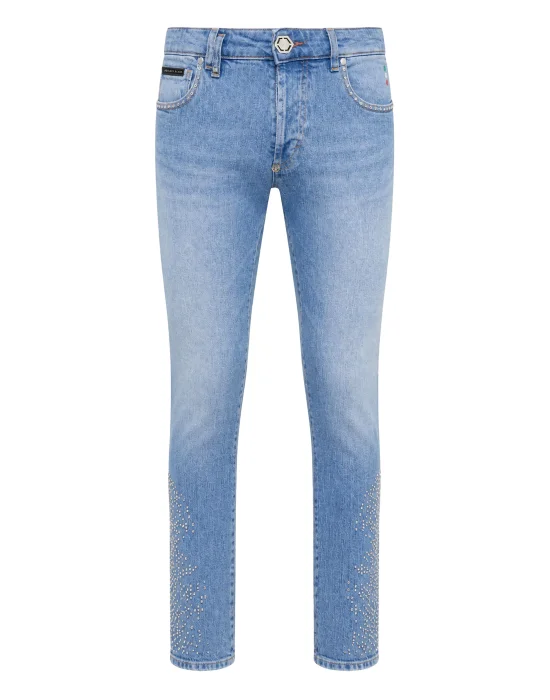 Denim Super Straight Cut Trousers Studs