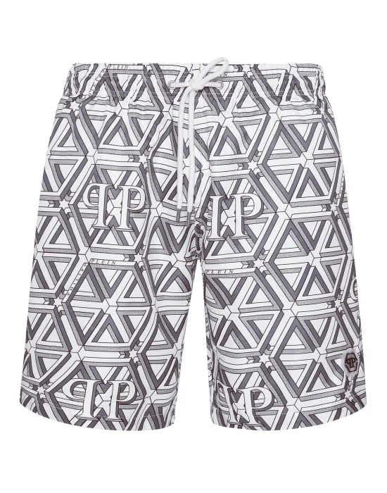 Jogging Printed Shorts with Hexagon Monogram