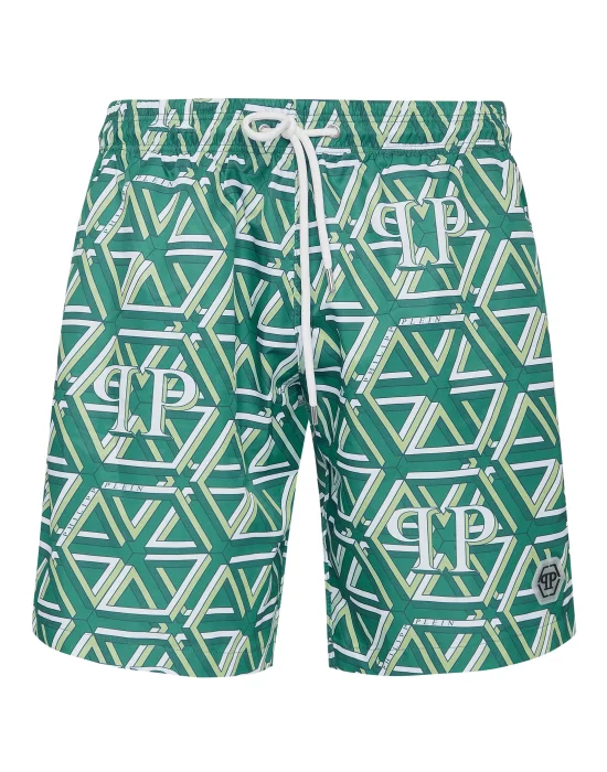 Jogging Printed Shorts with Hexagon Monogram