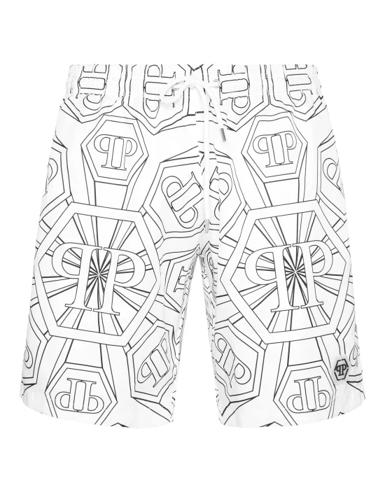 Jogging Printed Shorts with Hexagon Monogram