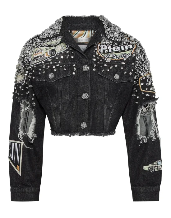 Denim Cropped Jacket LS Stones Cars Racing