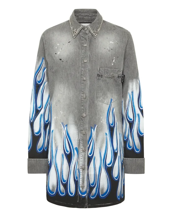Denim Shirt LS Flame Racing