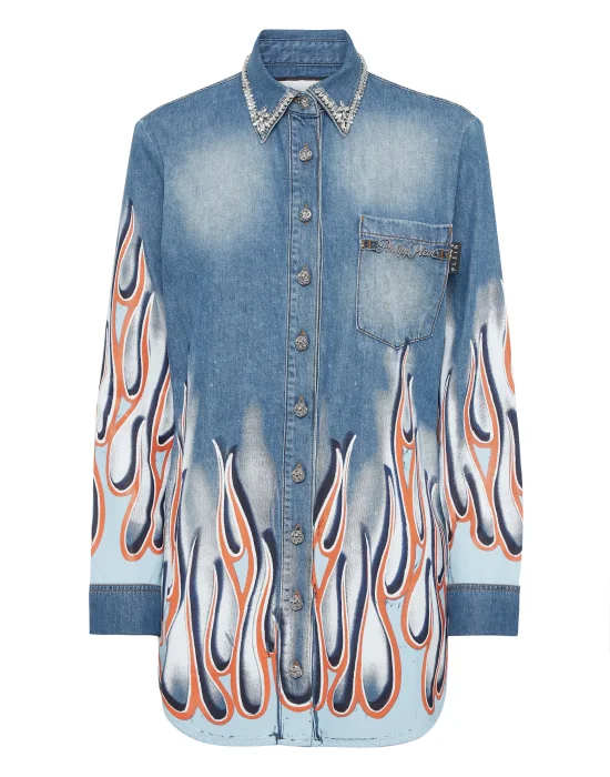 Denim Shirt LS Flame Racing