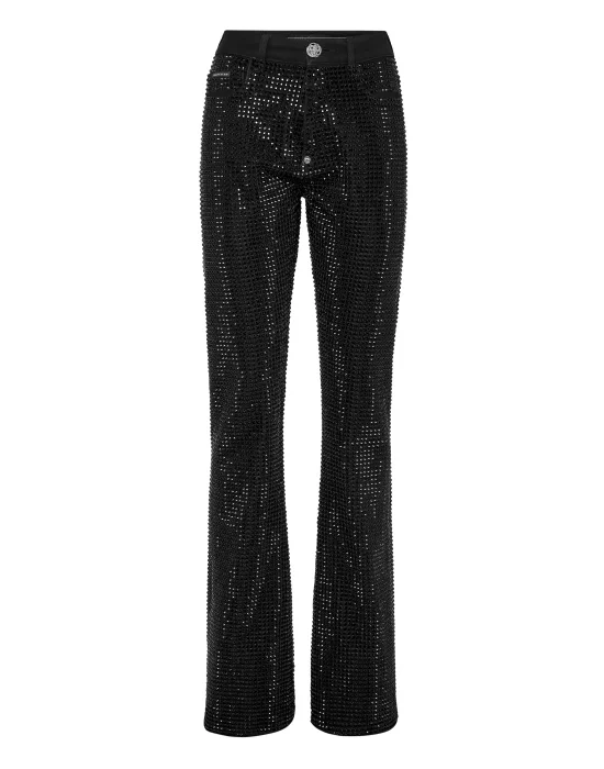 Denim Trousers Flare Fit Strass