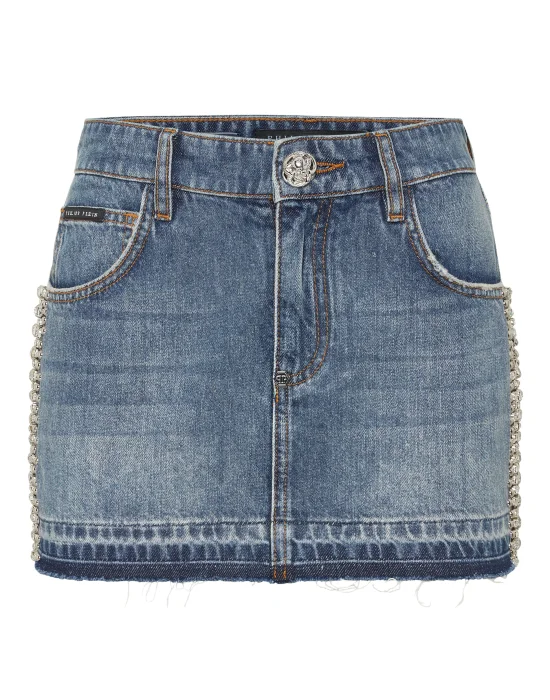 Denim Mini Skirt Rib Strass