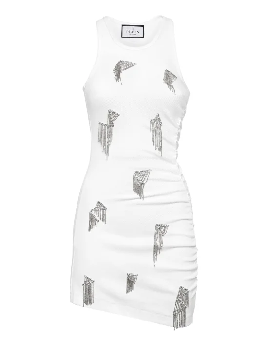 Jersey Rib Short Dress Fringe