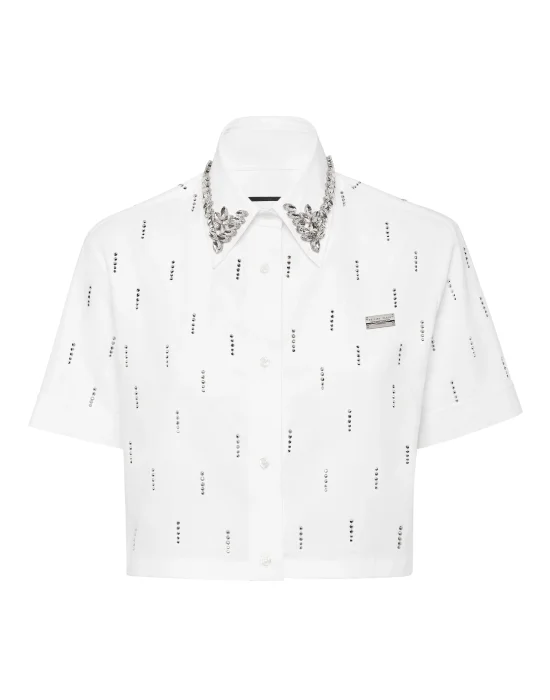 Poplin Cropped Shirt SS Strass