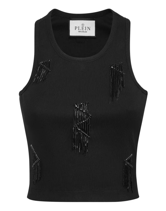 Jersey Rib Tank Top Fringe