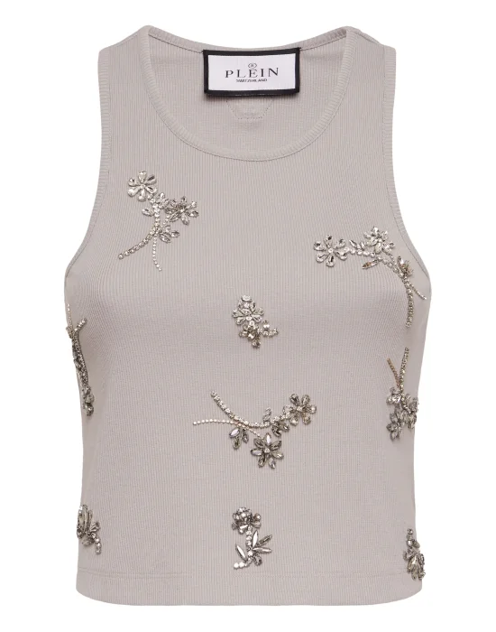 Jersey Rib Tank Top Flowers