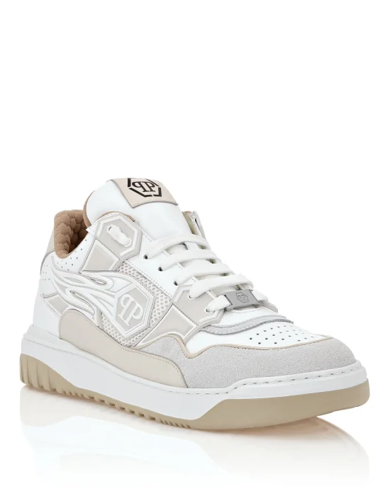Mix Leather Lo-Top Sneakers Strass Hexagon