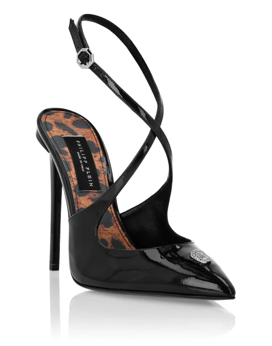 Leather Sandals High Heels Skull strass