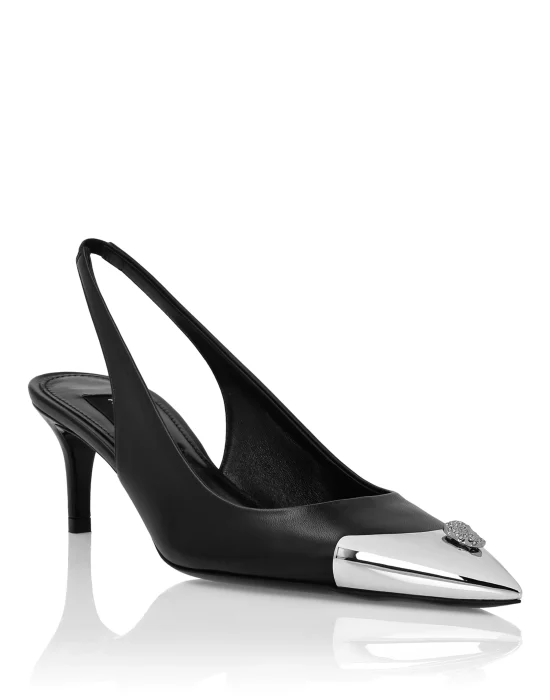 Leather Slingback shoes Skull strass