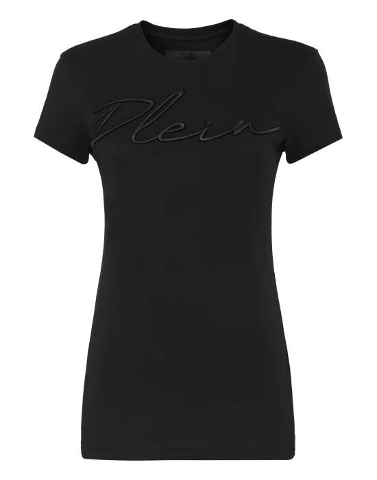 Satin T-shirt Round Neck SS Embroidery Signature